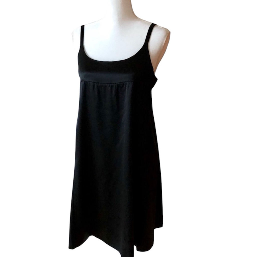 Eileen Fisher Black Silk Satin Crepe Sexy Cami Slip Dress, Size Xs